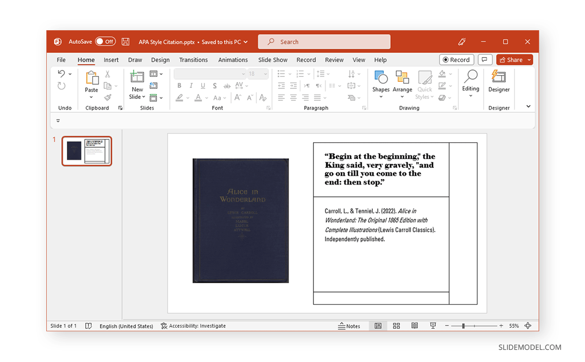 How to cite a book in PowerPoint using the APA style