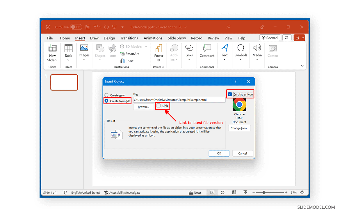 Embed HTML in PowerPoint as a link