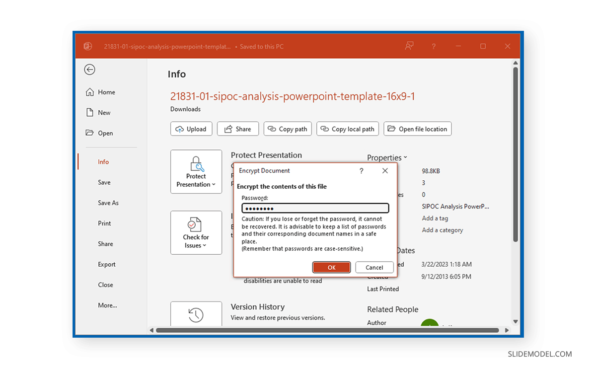 Enter password to protect PowerPoint file
