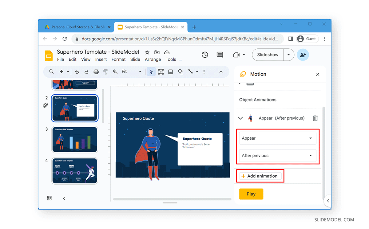 Google Slides animation options