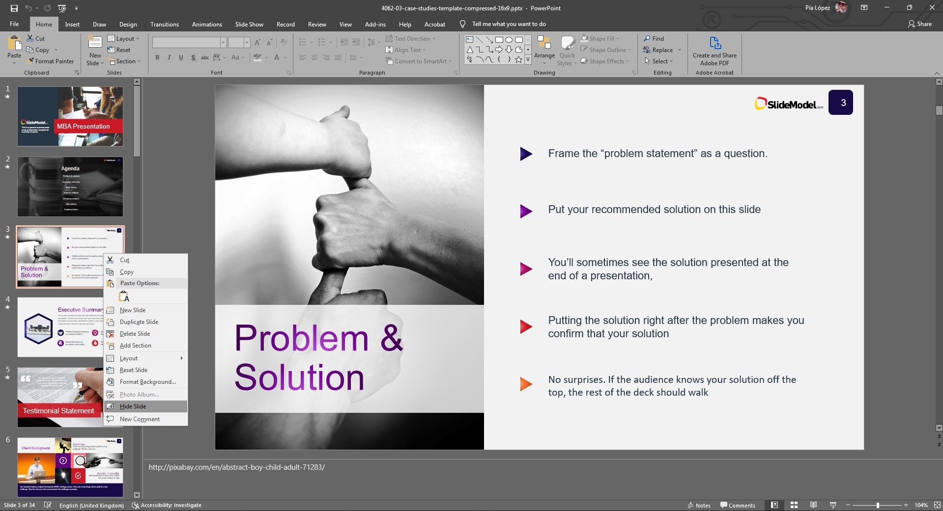 how to hide a slide in PowerPoint via right-click