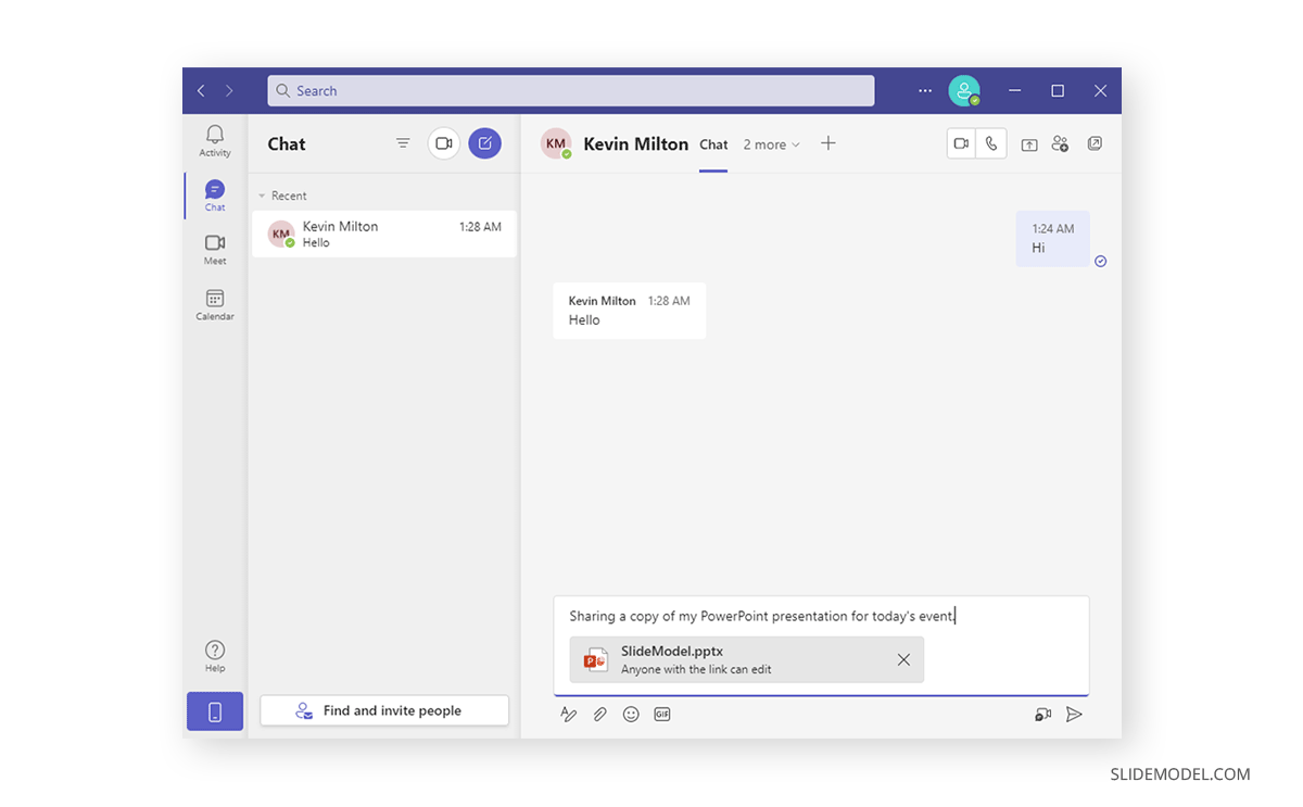 Sharing a PowerPoint presentation to Microsoft Teams via chat