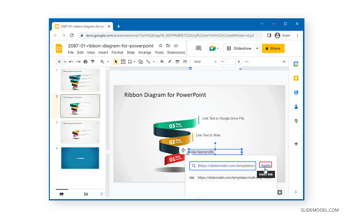 Inserting a URL in Google Slides