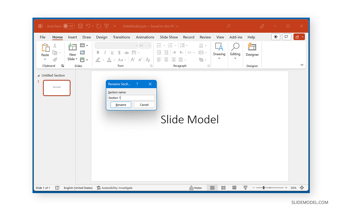 How to name a section in PowerPoint