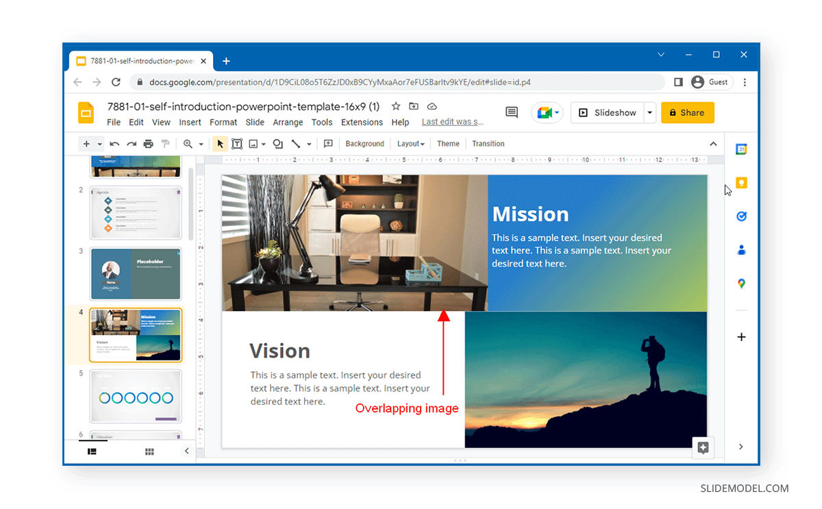 Slide containing overlapping objects in Google Slides