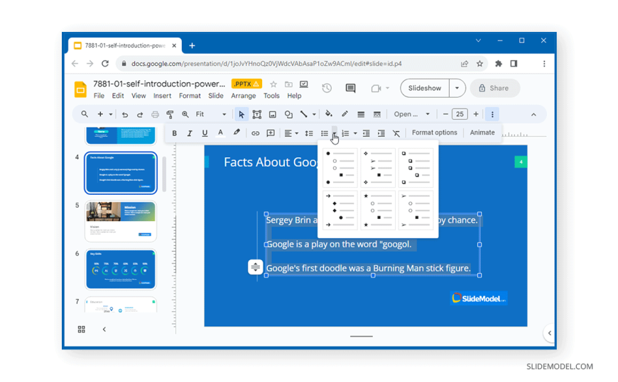 02_selectbullettypeingoogleslides SlideModel