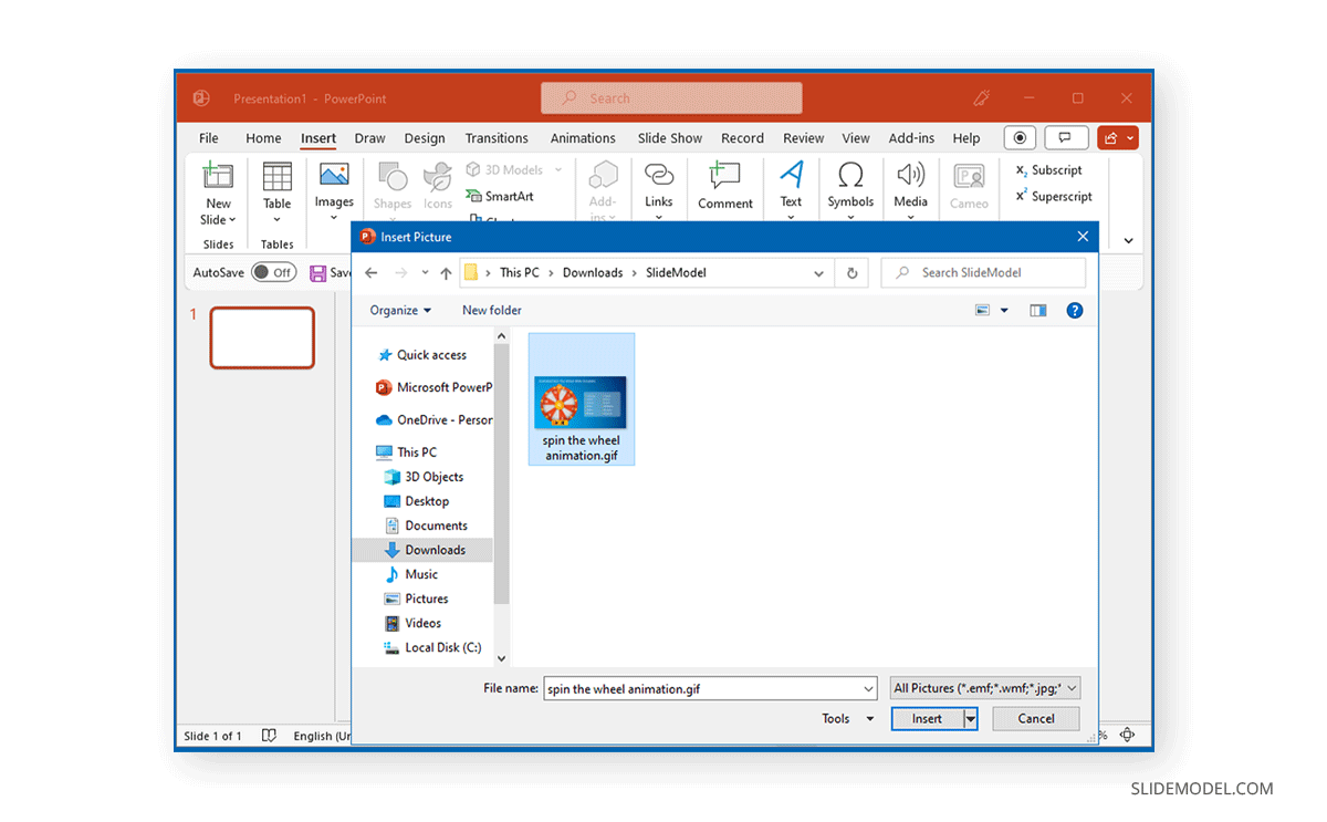 Select GIF from device in PowerPoint