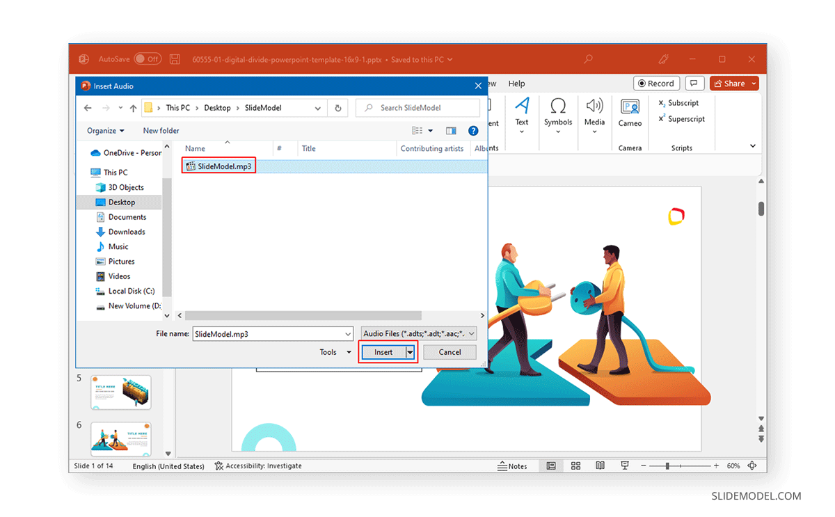 Select music file in PowerPoint