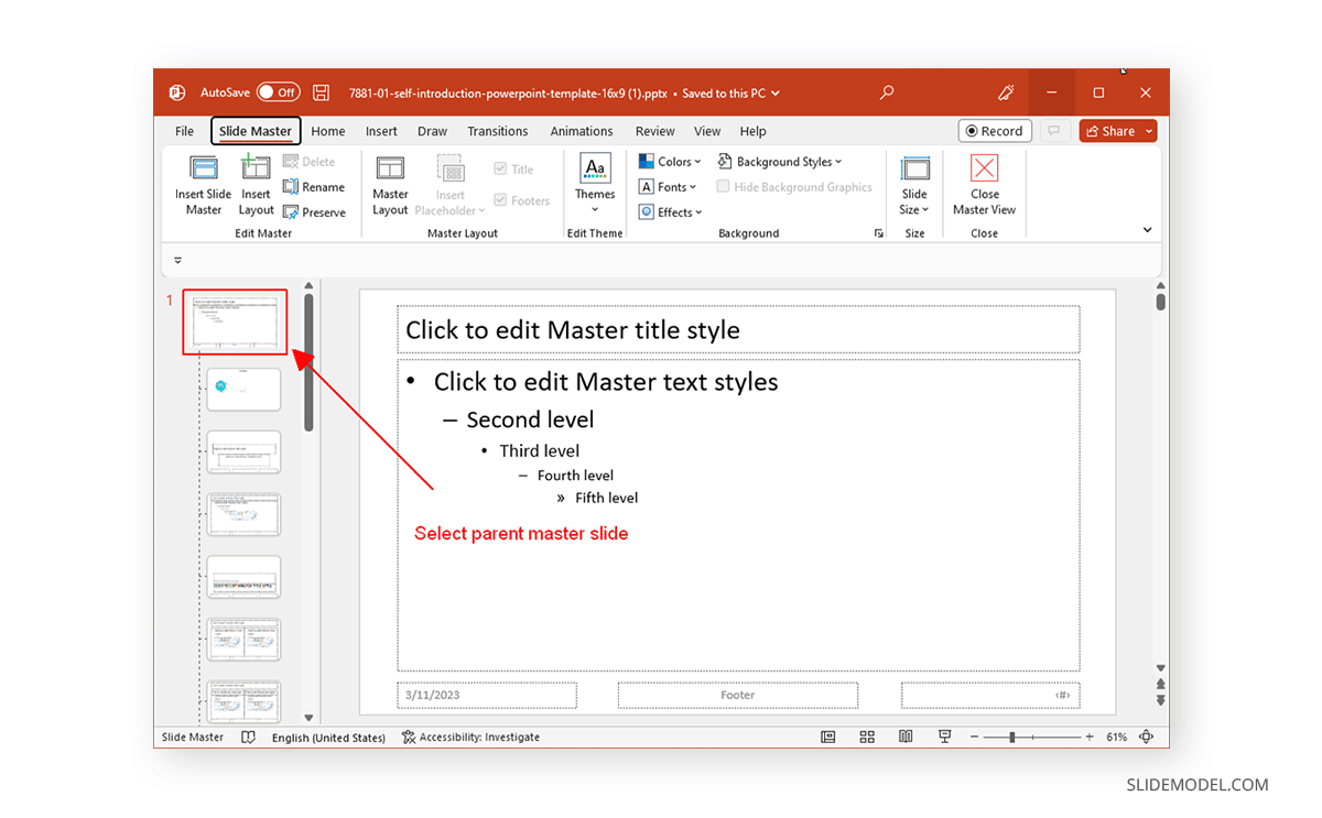 Selecting parent master style in PowerPoint