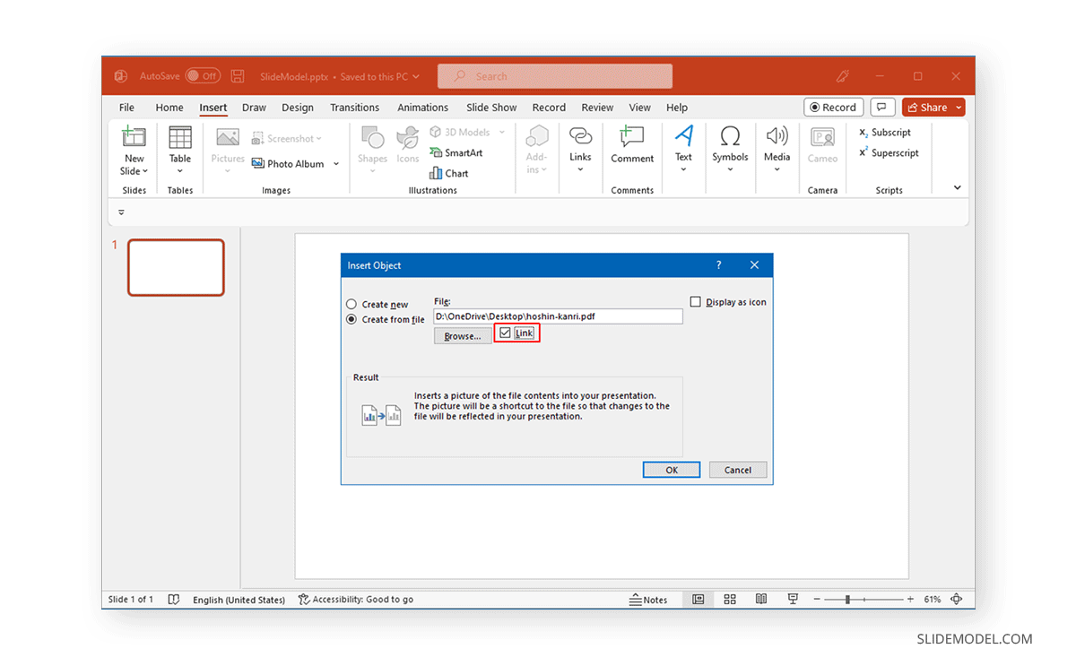 Select a PDF file to insert in PowerPoint