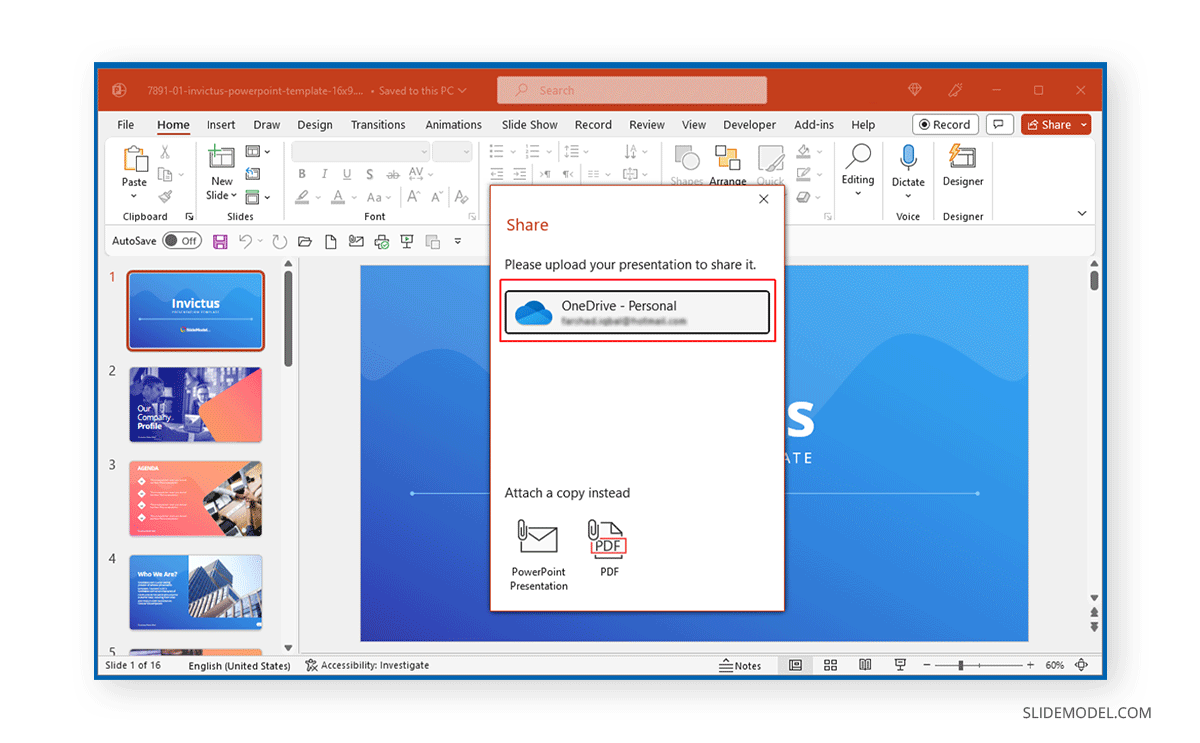 how to share a powerpoint presentation on onedrive