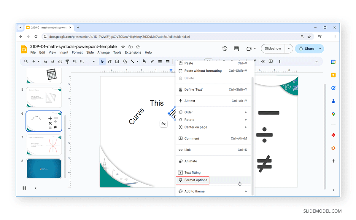 Locating Format Options in Google Slides