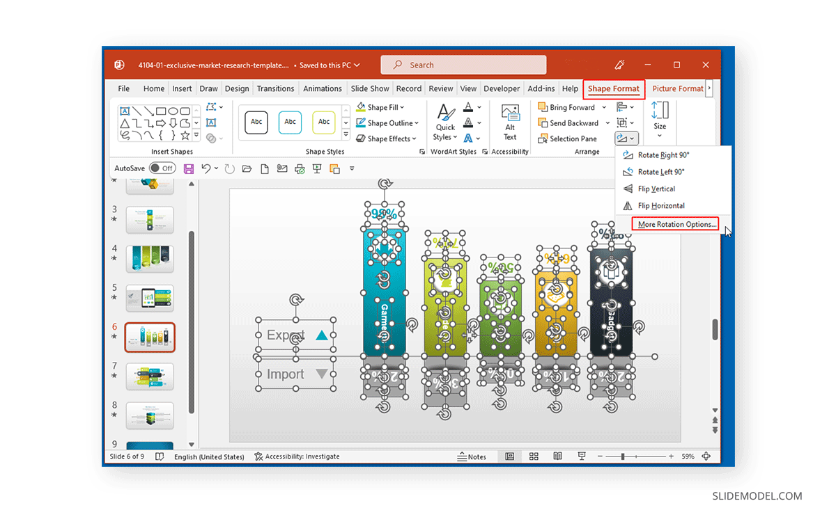 Access More Rotation Options to PPT rotate slide