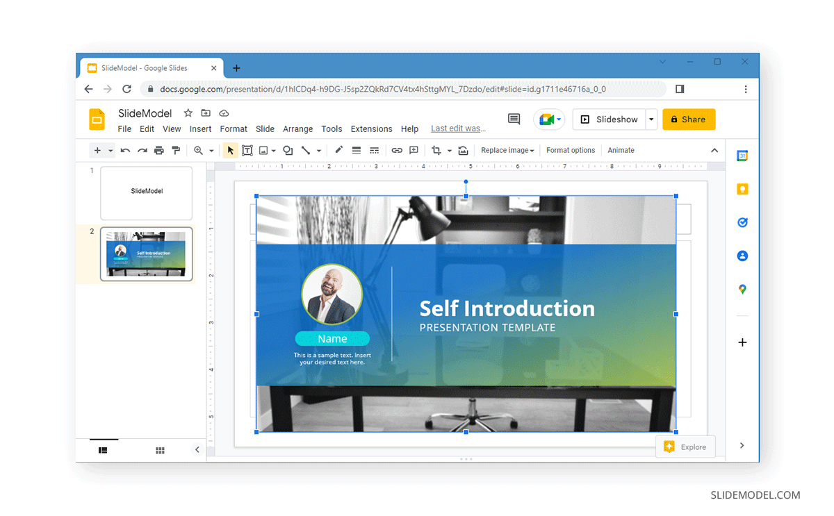Self Introduction slide template - adjusting a GIF file in a Google Slides presentation file