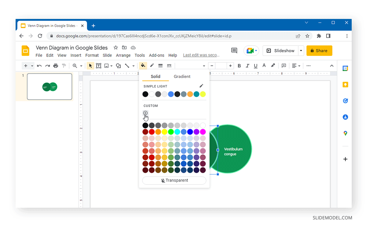 locating the option to adjust transparency for venn diagrams in google slides