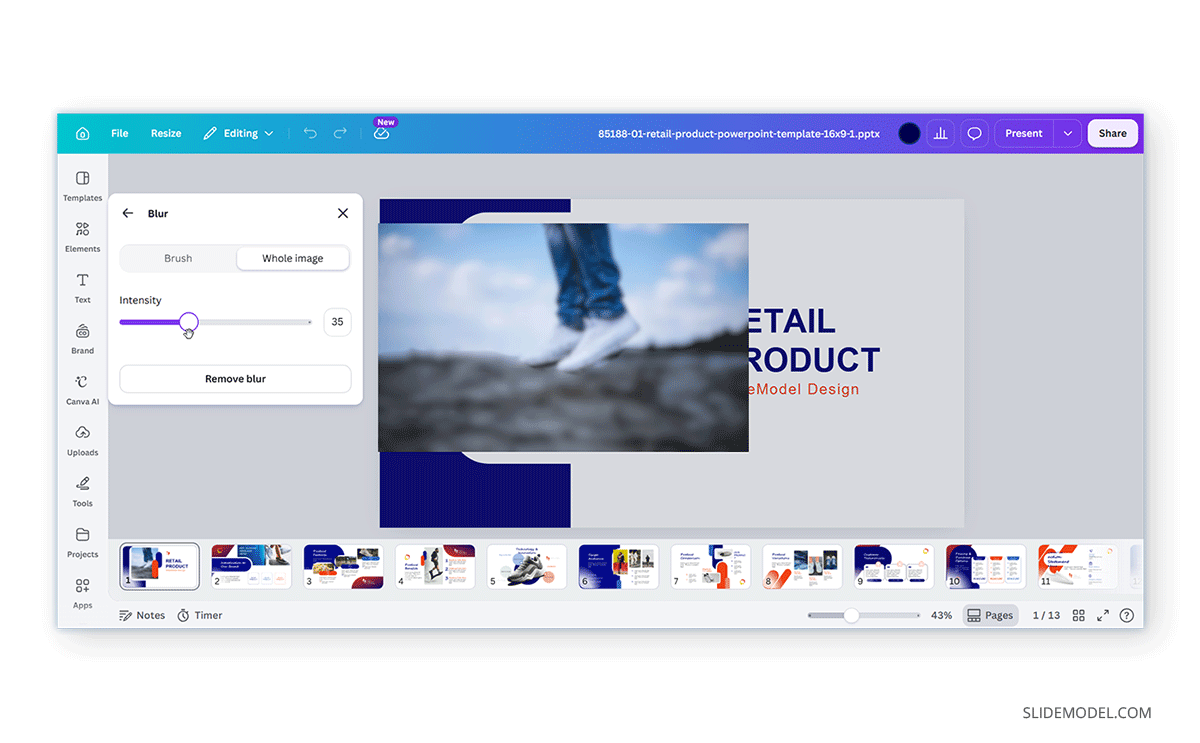 Selecting blur intensity in Canva