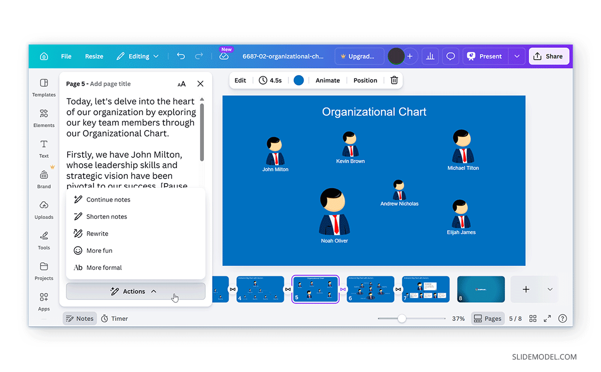 AI-enhanced presenter notes Canva