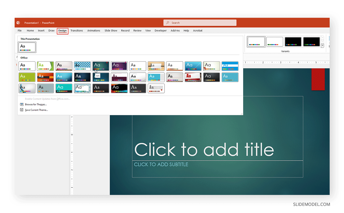 Complete selection of PowerPoint themes