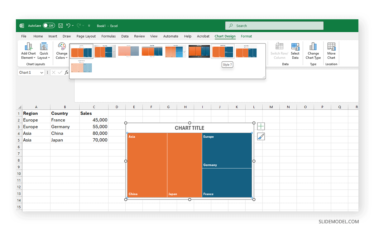 How to change a treemap chart aesthetic in Excel