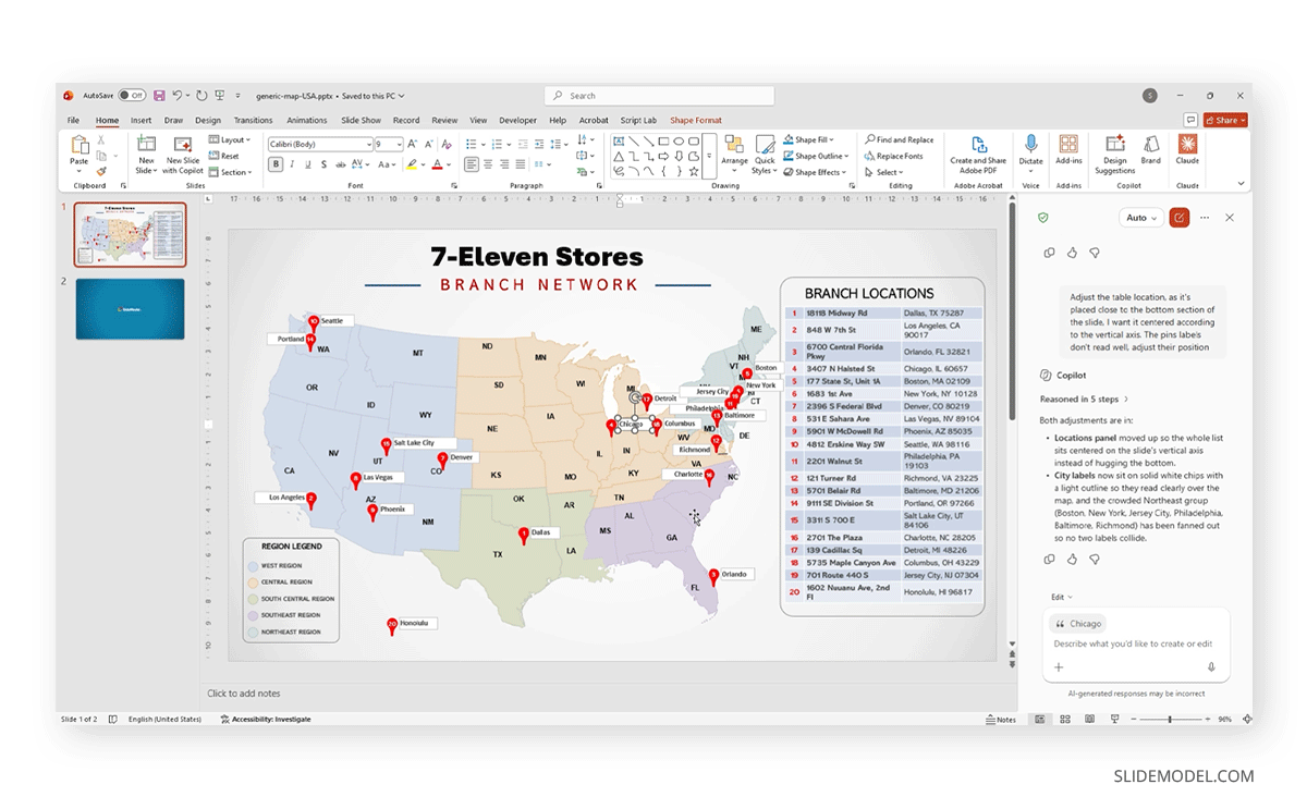 Filled PPT map slide with Copilot