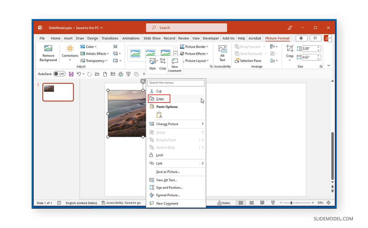 Copying images in PowerPoint