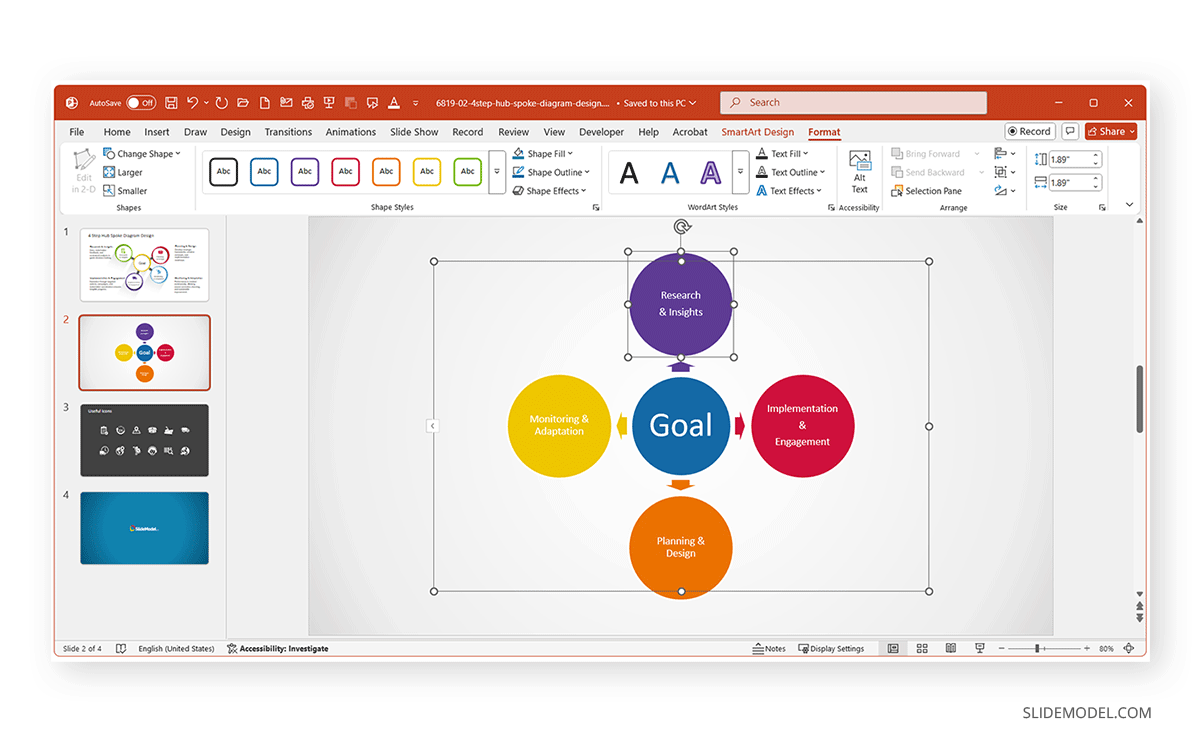 Editing color and position in SmartArts