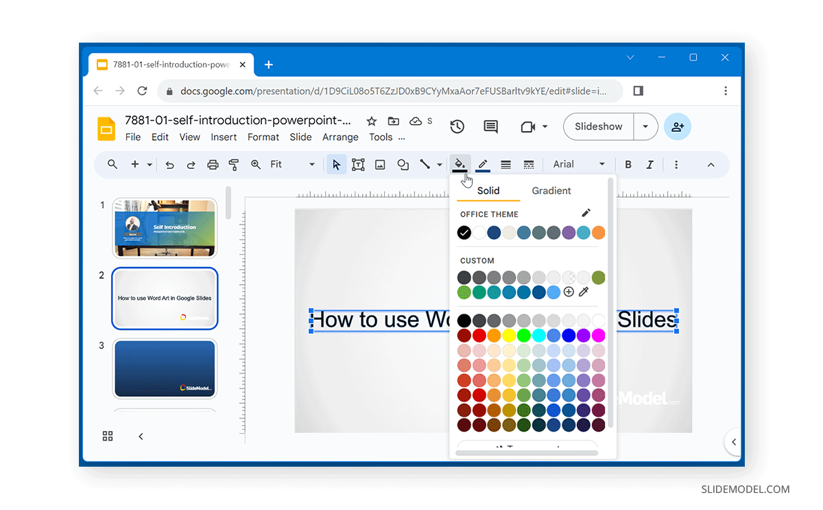 Customizing color for Word Art