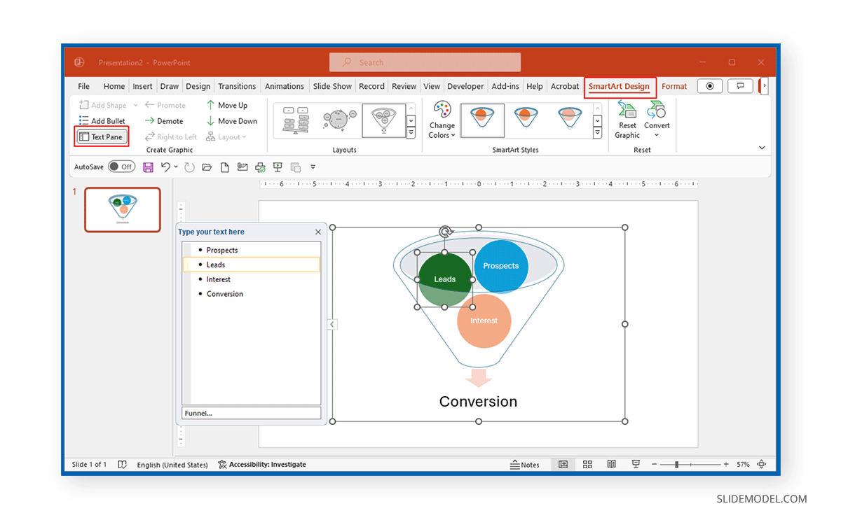 Editing text in the funnel