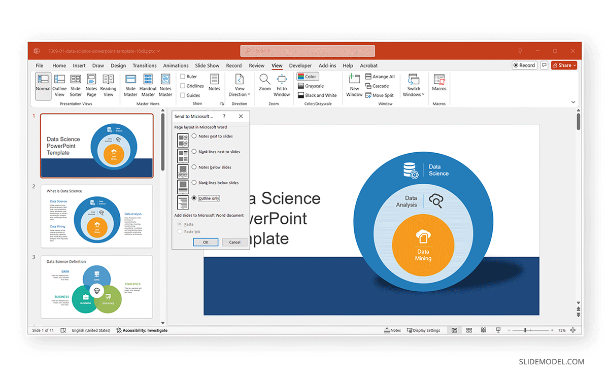 How to export slide outline from PowerPoint to Word