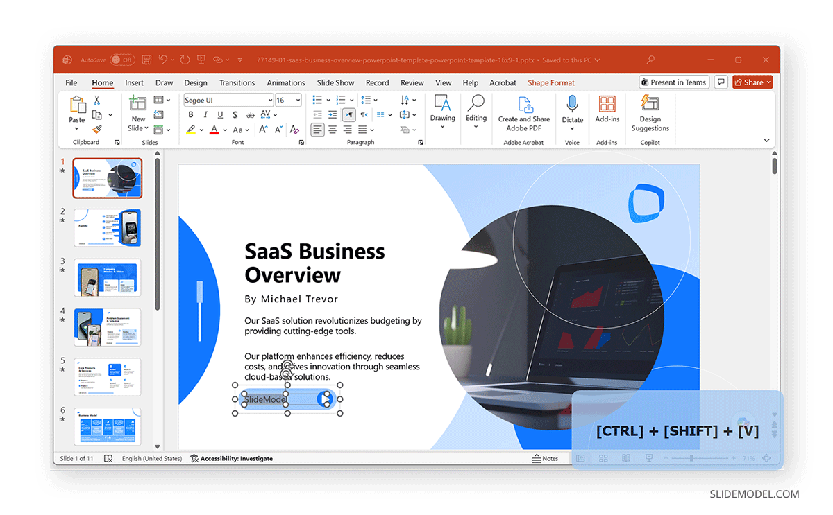 PowerPoint pasting via shortcut