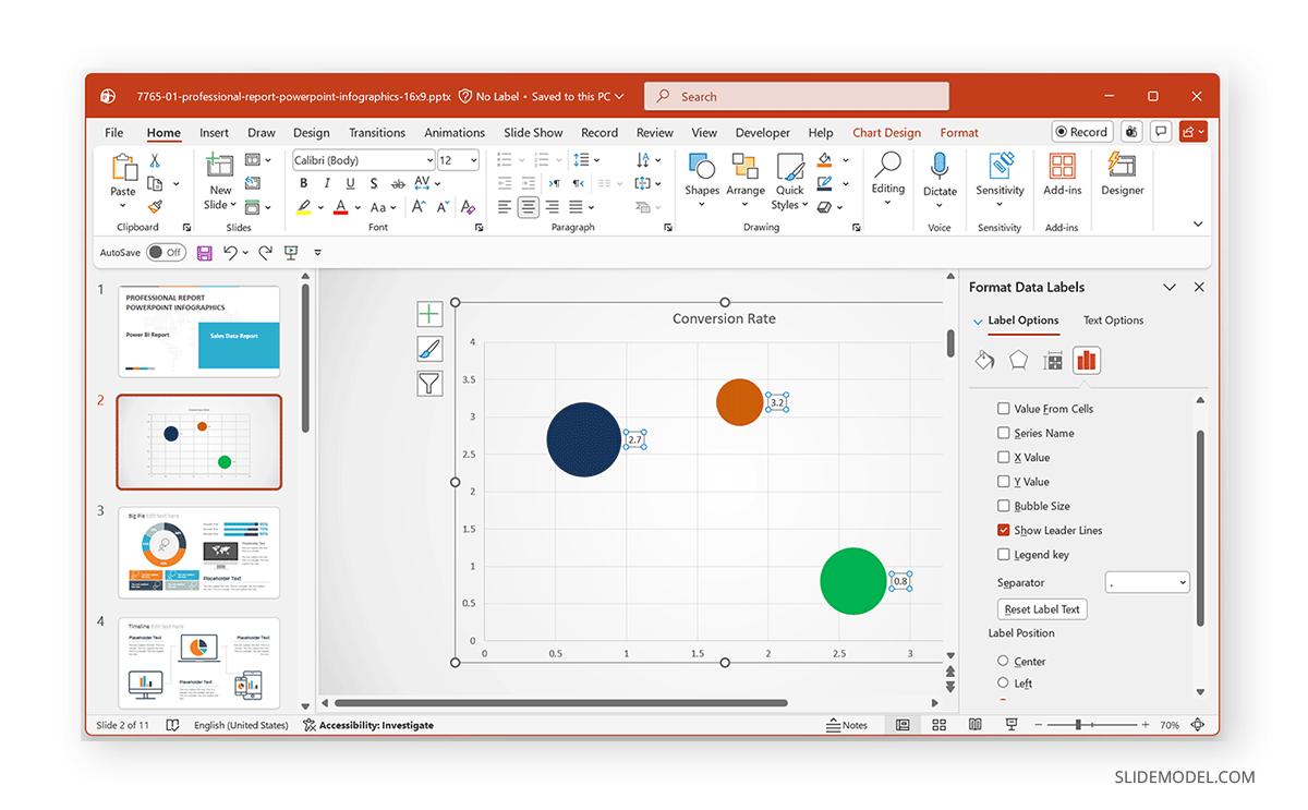 How to format data labels in bubble chart PPT