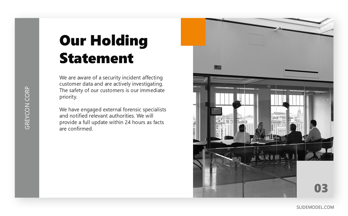 Crisis comm deck holding statement slide