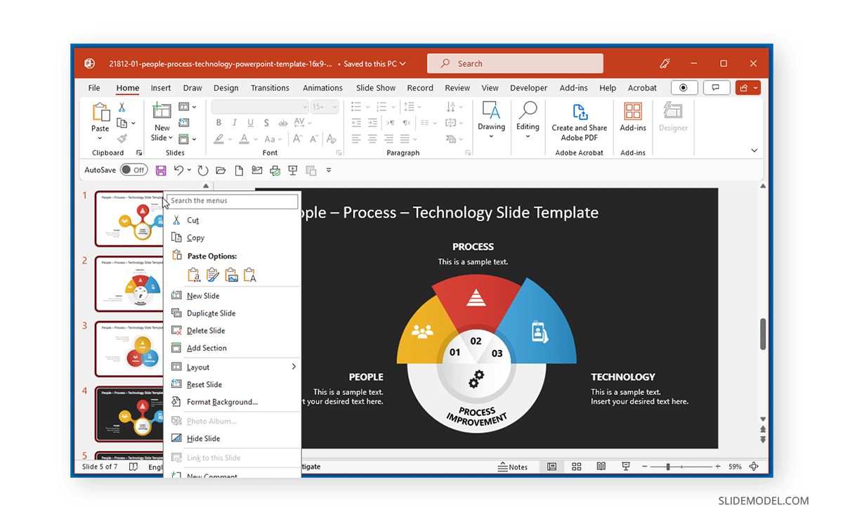 Options for multiply selected slides in PowerPoint