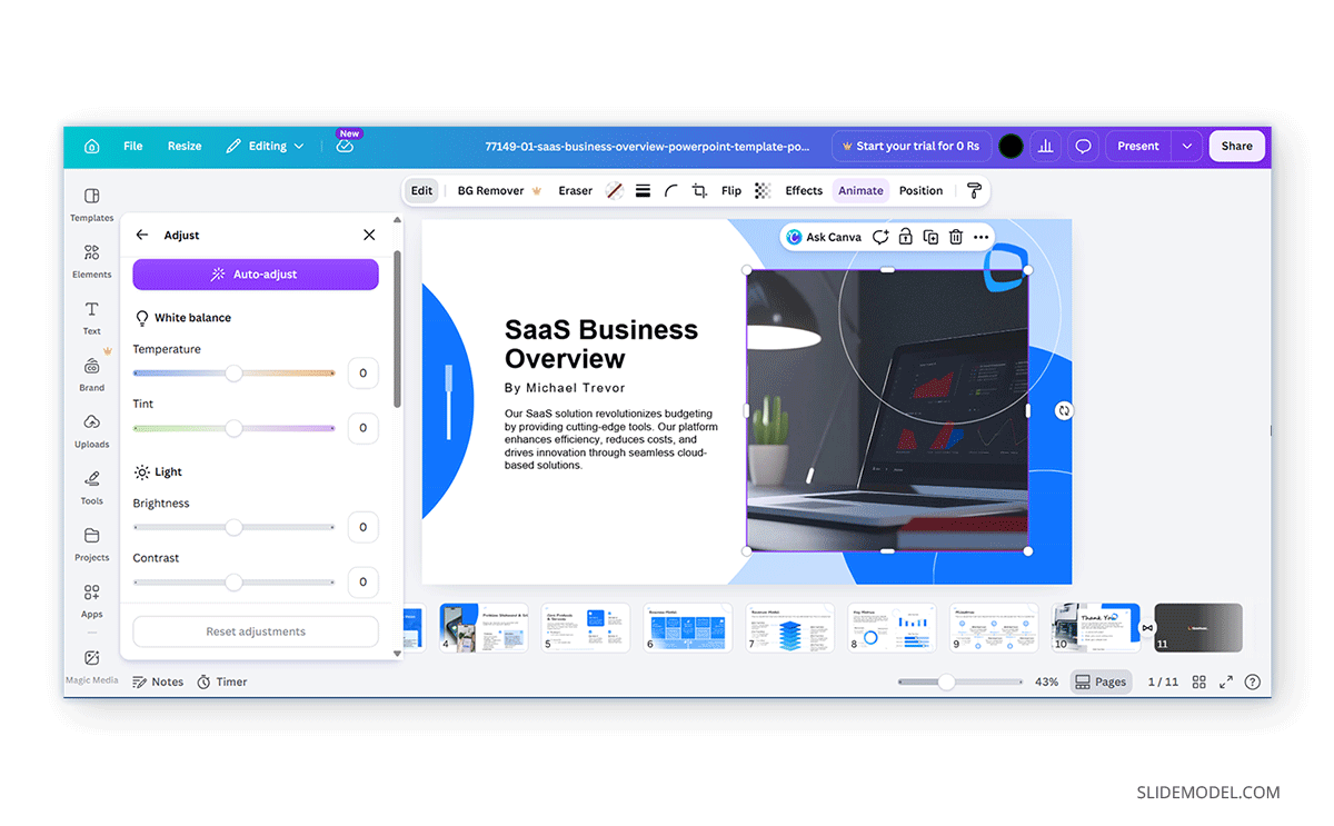 Common editing tools for images in Canva