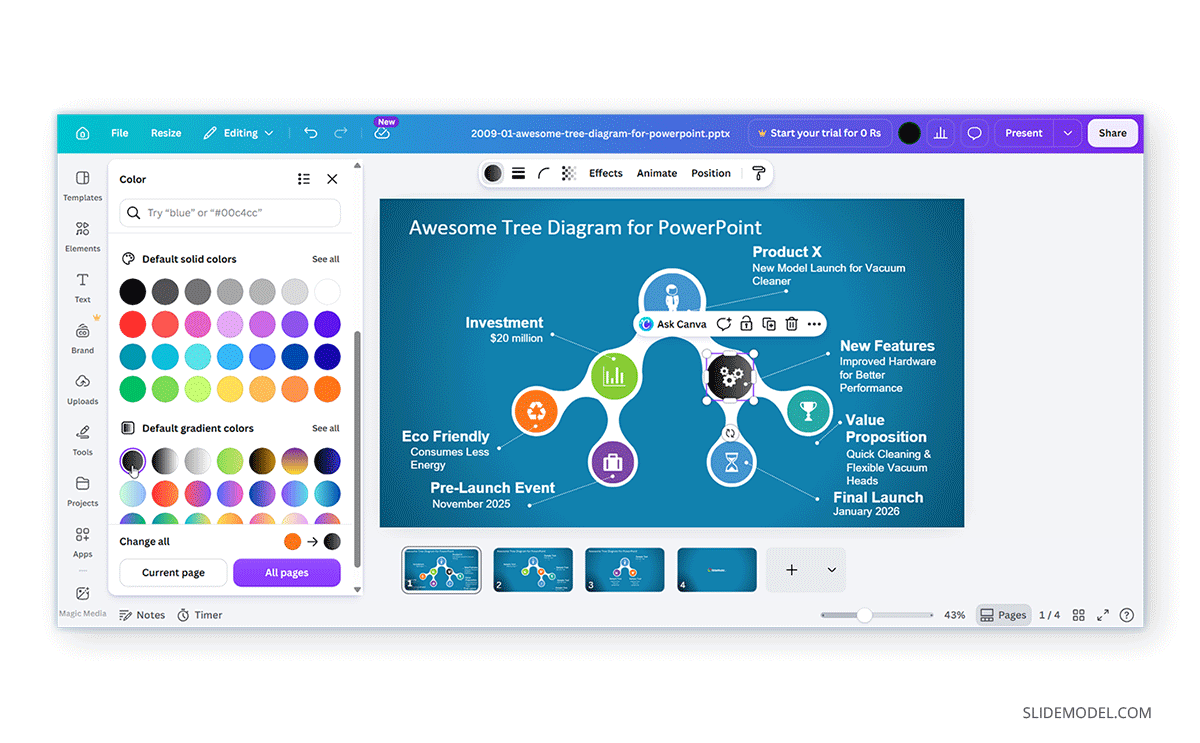 Changing color for PPT template in Canva