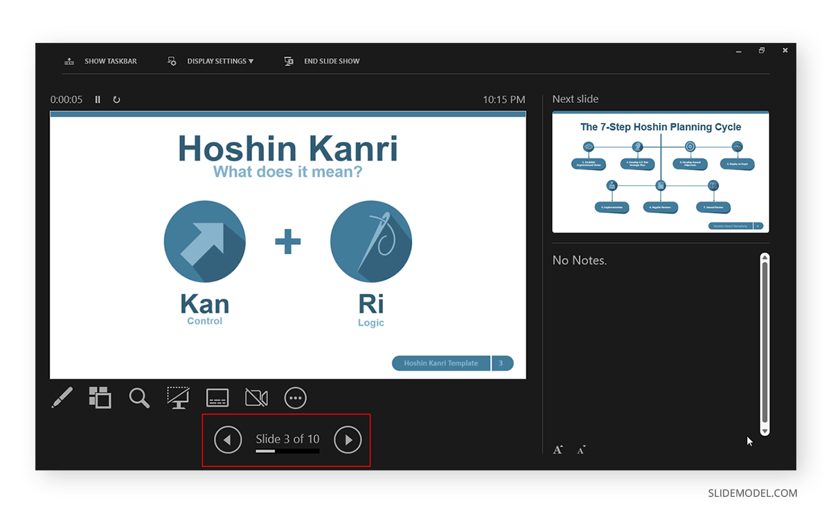 Navigating slides in Presenter View in PowerPoint