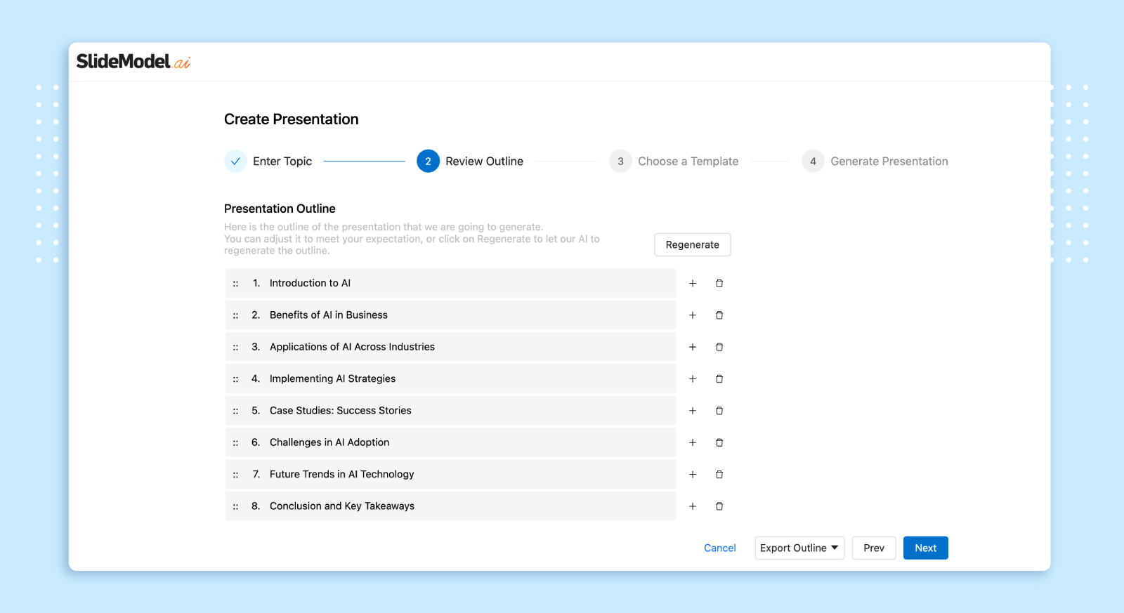 Checking the generated outline SlideModel.ai