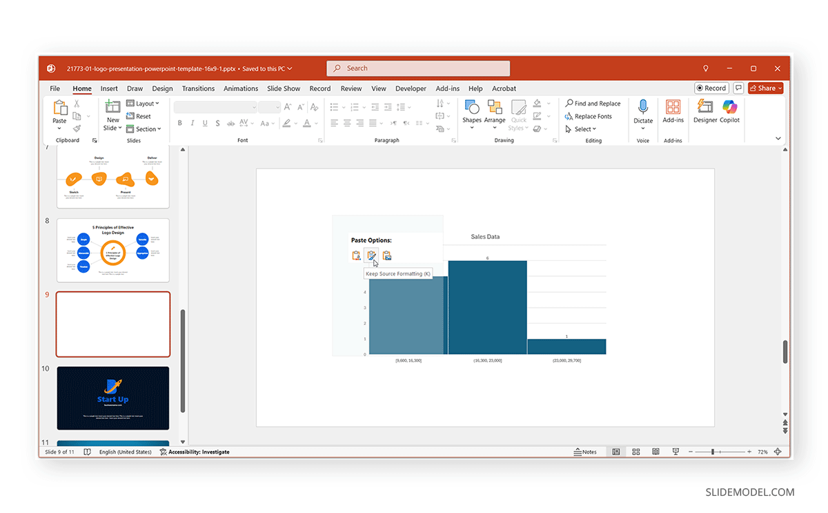 Histogram chart in PowerPoint
