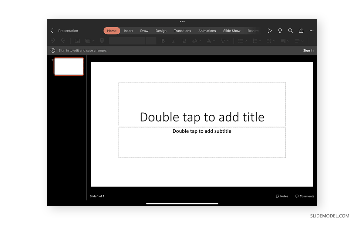 Working from an empty PPT slide on iPad