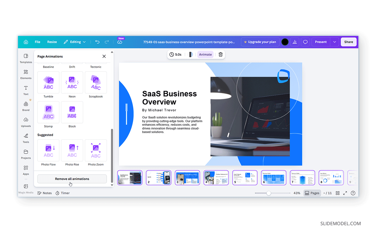 How to remove all animations from a Canva slide