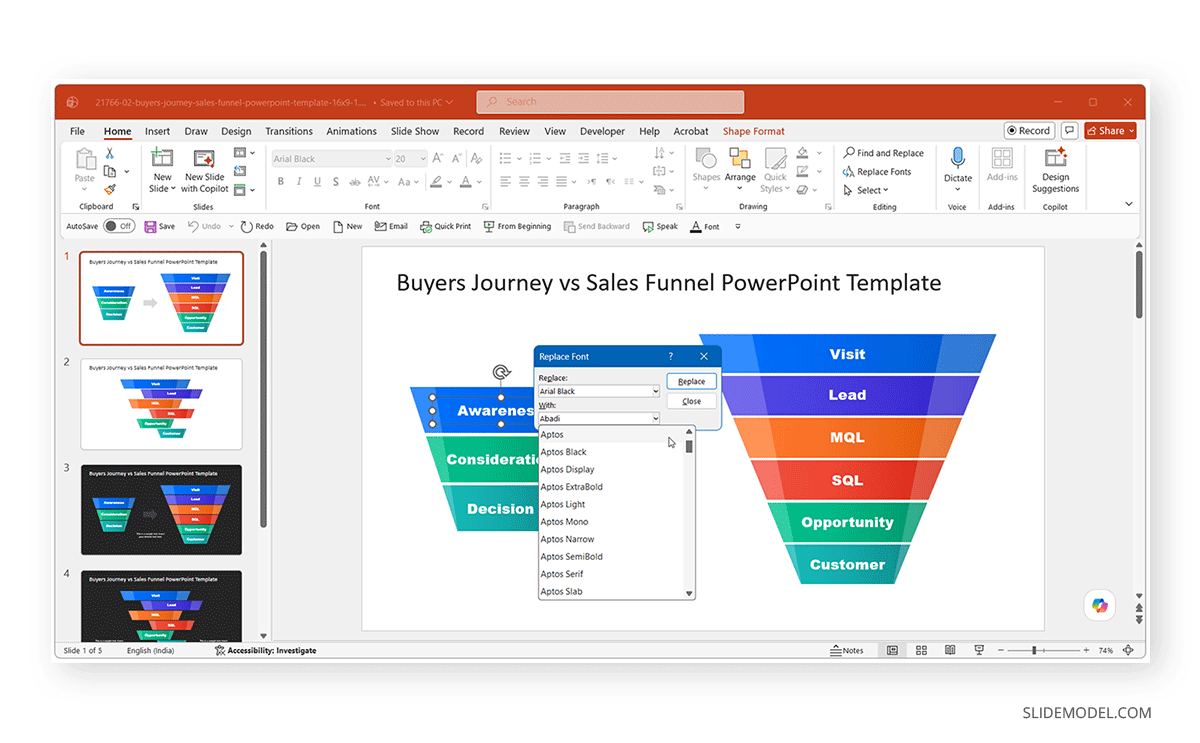 PowerPoint displaying fonts to replace