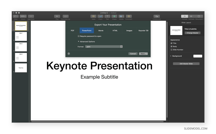 save keynote presentation as powerpoint