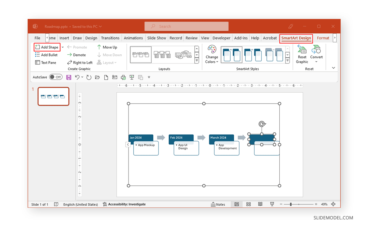 Card-shaped timeline in PowerPoint