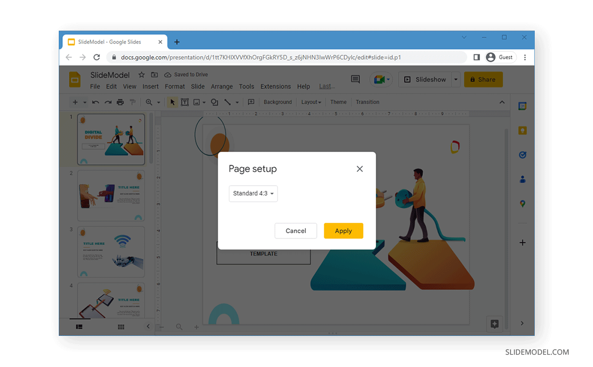 Kích thước Google Slides: Bạn muốn tạo ra một bài thuyết trình nổi bật với kích thước hoàn hảo? Google Slides sẽ giúp bạn thực hiện điều đó. Với rất nhiều kích thước khác nhau để bạn lựa chọn, bất kỳ ý tưởng thuyết trình nào của bạn cũng có thể trở thành hiện thực. Hãy khám phá các tính năng trong Google Slides và trải nghiệm sự đa dạng về kích thước để tạo ra bài thuyết trình đẹp mắt!