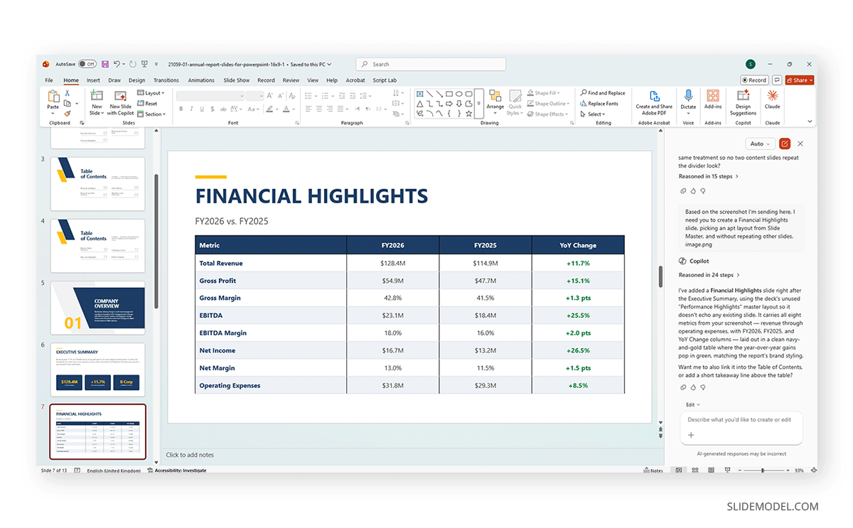 How to create a table slide with Copilot in PowerPoint