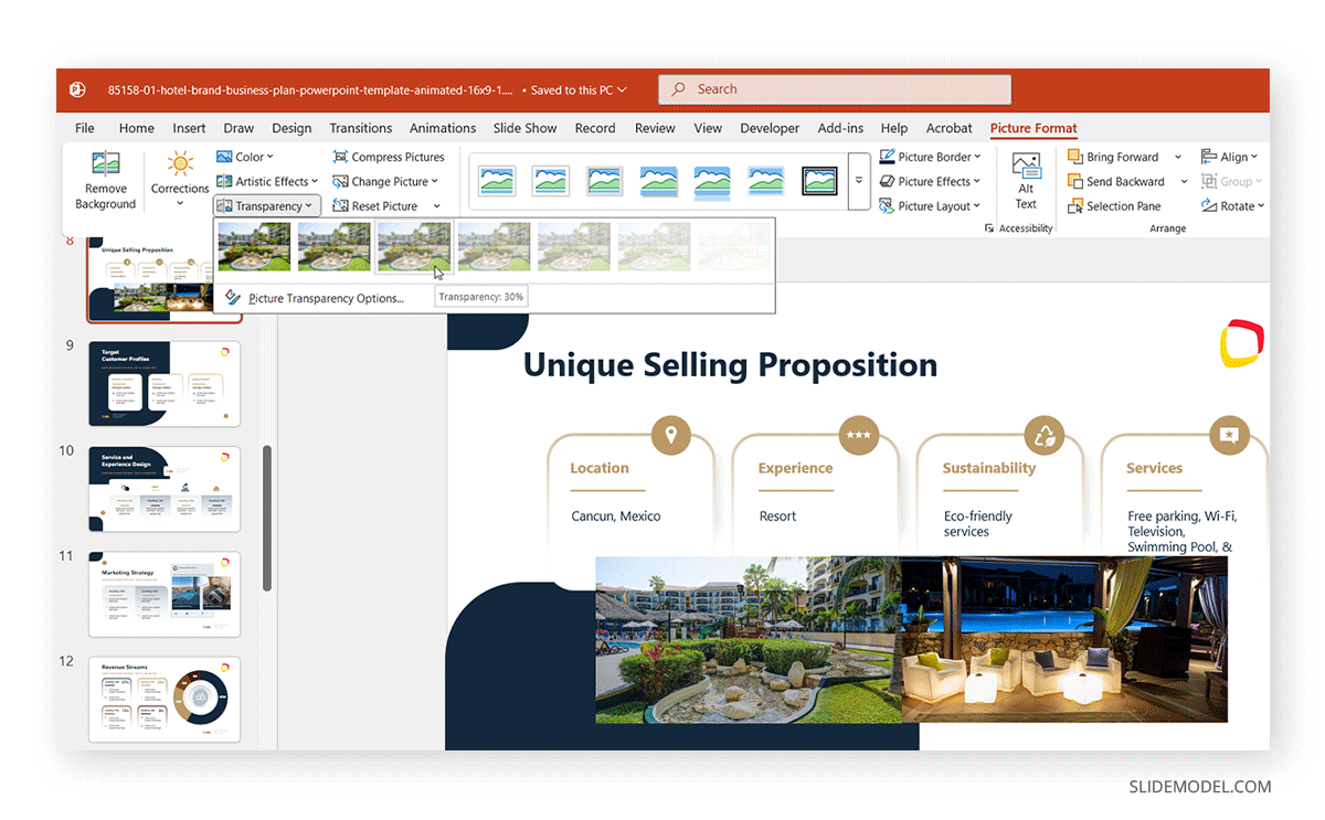 Working with image transparency settings in PowerPoint