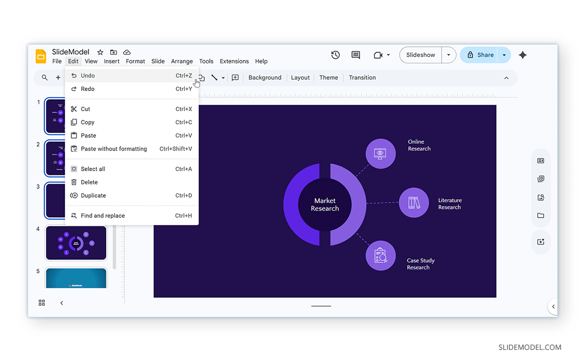 How to undo deleting a slide in Google Slides