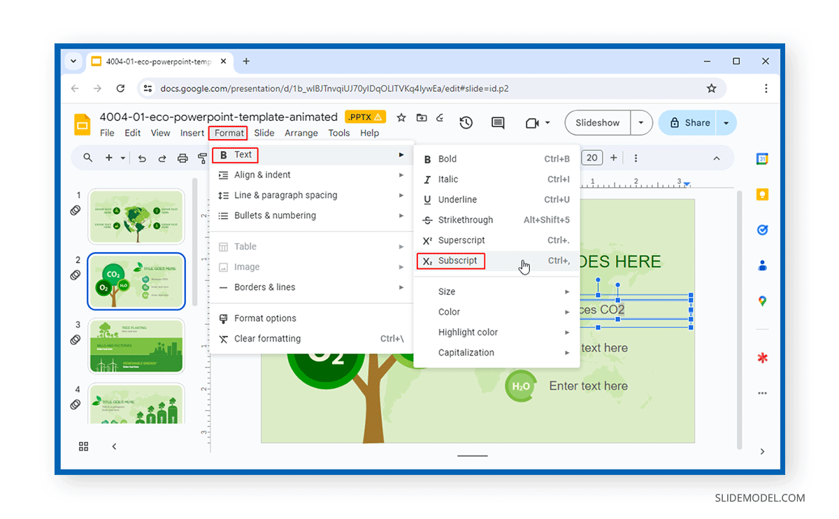 How to add subscript in Google Slides