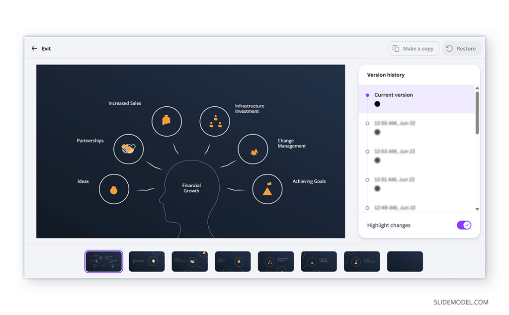 Visualizing version history in Canva