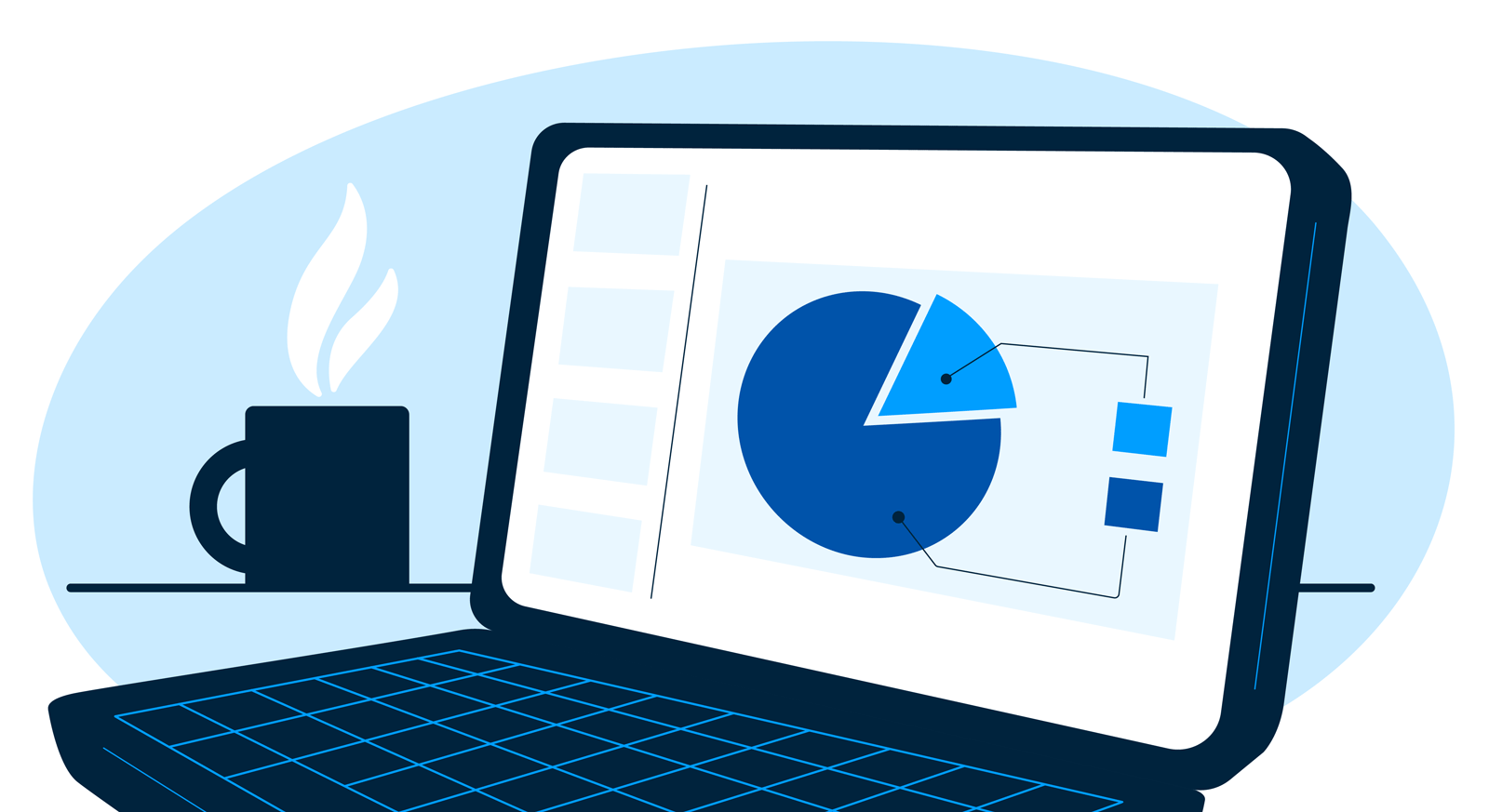 Computer showing a slide with a pie chart